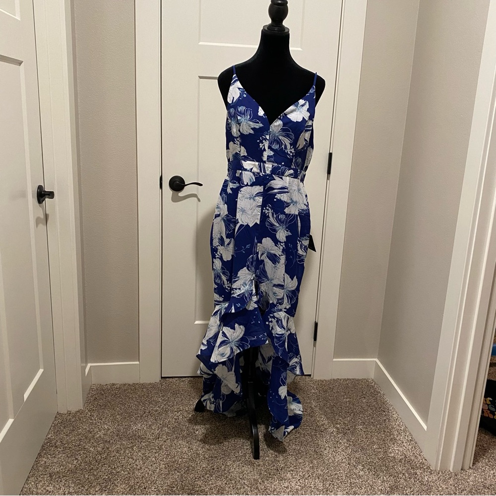 Lulu's Blue and White Floral High Low Dress